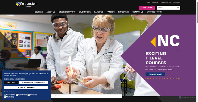 Security scan screenshot of http://www.northamptoncollege.ac.uk