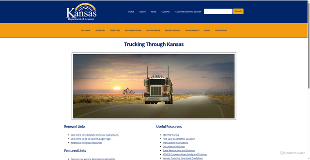 Security scan screenshot of https://www.ksrevenue.gov/dovtruckingks.html
