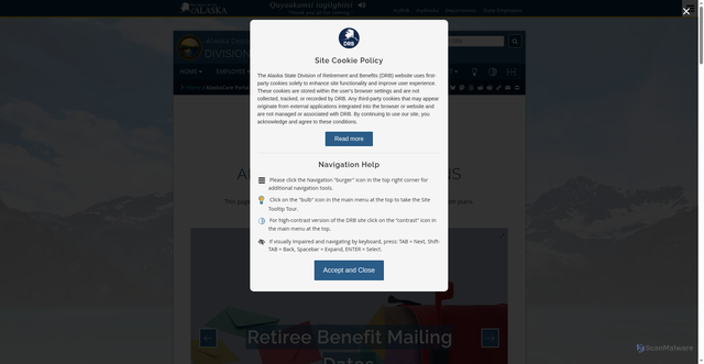 Security scan screenshot of https://drb.alaska.gov/alaskacare/