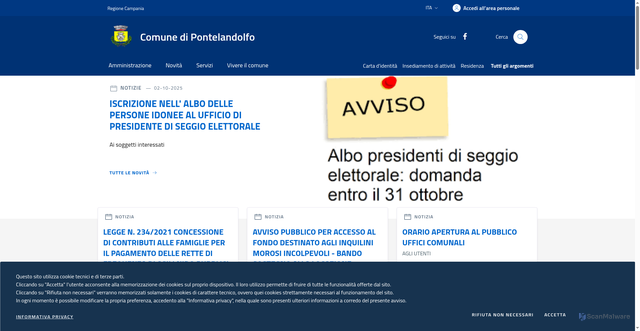 Security scan screenshot of https://www.comune.pontelandolfo.bn.it/