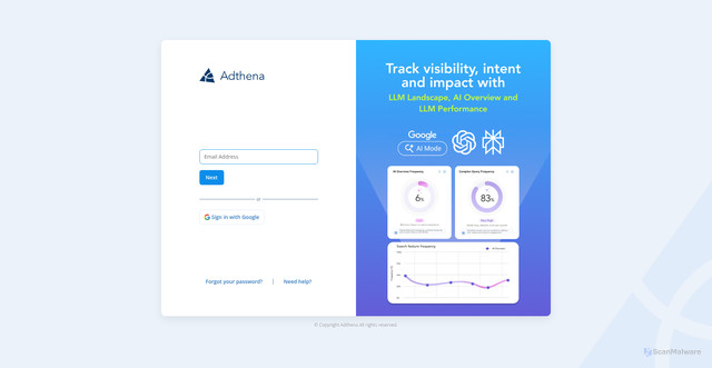 Security scan screenshot of https://application.adthena.com