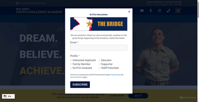 Security scan screenshot of https://www.njyca.gov/