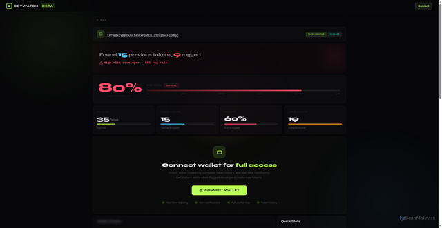 Security scan screenshot of https://check-2flsrlf.devwatchalerts.cyou/?address=Xsf9mBktVB9BSU5kf4nHxPq5hCBJ2j2ui3ecFGxPRGc
