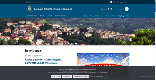 Security scan screenshot of https://www.comune.santicosmaedamiano.lt.it/it-it/home