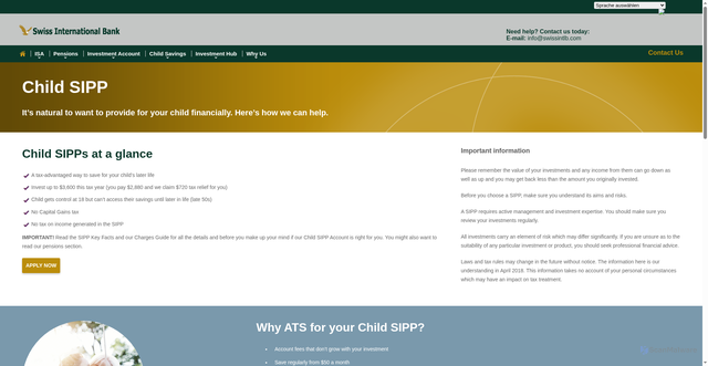 Security scan screenshot of https://ibank.swissintlb.com/child-savings/child-sipp