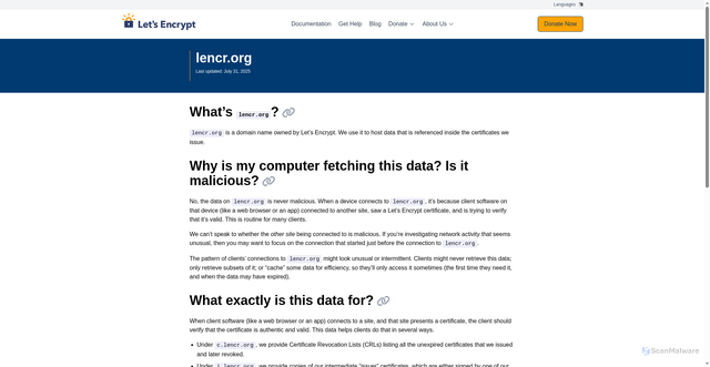 Security scan screenshot of https://lencr.org
