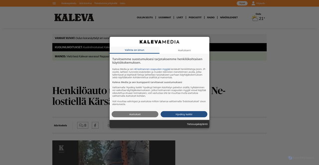 Security scan screenshot of https://www.kaleva.fi/henkiloauto-tuhoutui-taysin-palossa-nelostiella-ka/13569032