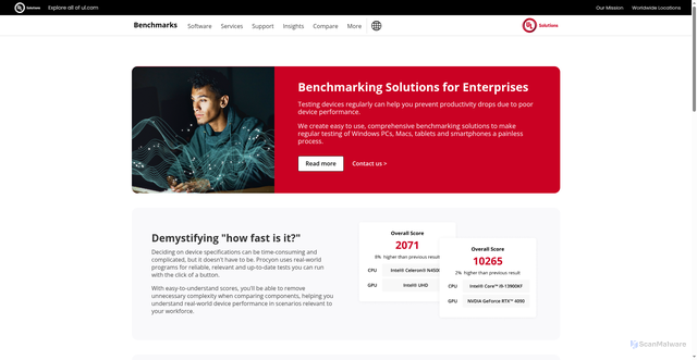 Security scan screenshot of https://benchmarks.ul.com