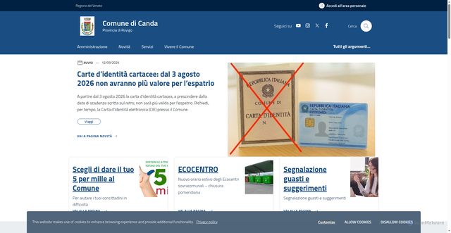 Security scan screenshot of https://www.comune.canda.ro.it/home