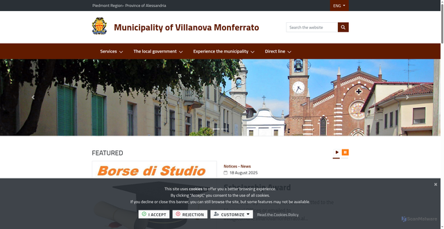 Security scan screenshot of https://www.comune.villanovamonferrato.al.it/it-it/home