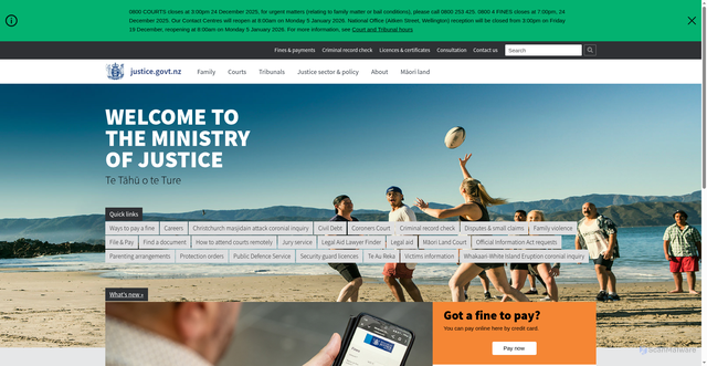 Security scan screenshot of https://www.justice.govt.nz/