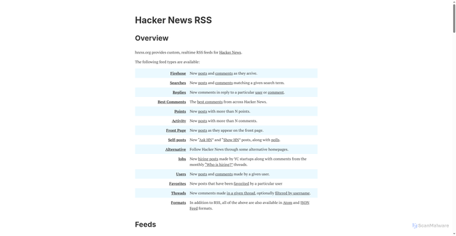 Security scan screenshot of https://hnrss.org
