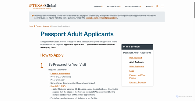 Security scan screenshot of https://global.utexas.edu/passport/adults
