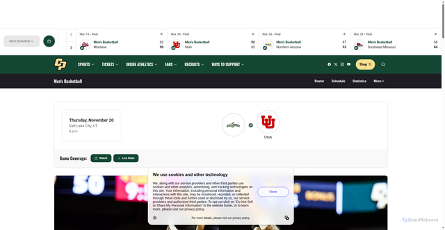 Security scan screenshot of https://gopoly.com/news/2025/11/19/mens-basketball-mustangs-resume-road-trip-thursday-at-utah