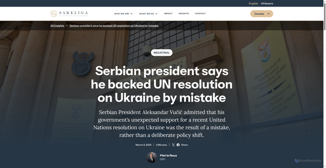Security scan screenshot of https://sakeliga-web-prod.pages.dev/en/insights/serbian-president-un-resolution