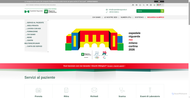 Security scan screenshot of https://www.ospedaleniguarda.it/