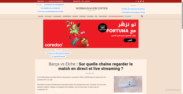 Security scan screenshot of https://www.webmanagercenter.com/2025/11/02/555013/barca-vs-elche-sur-quelle-chaine-regarder-le-match-en-direct-et-live-streaming/