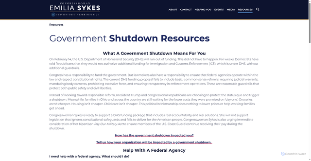 Security scan screenshot of https://sykes.house.gov/shutdown