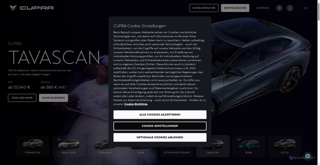 Security scan screenshot of https://cupraofficial.de