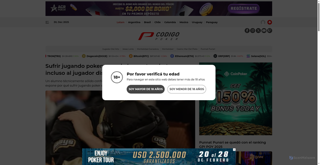 Security scan screenshot of https://codigopoker.com/