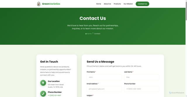 Security scan screenshot of https://greenviridis.com/contact