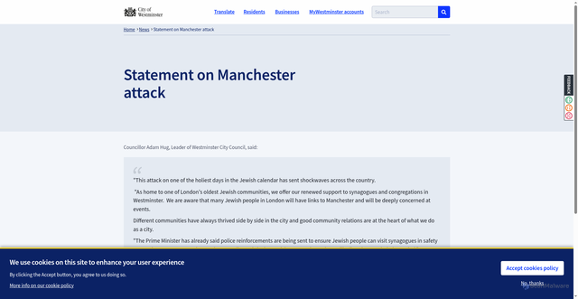 Security scan screenshot of https://www.westminster.gov.uk/news/statement-manchester-attack