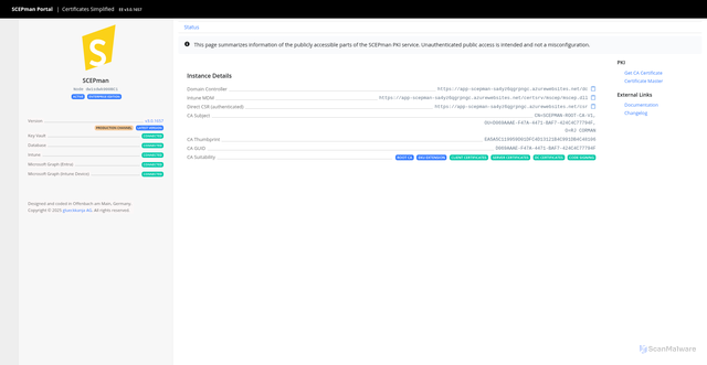Security scan screenshot of https://app-scepman-sa4yz6qgrpngc.azurewebsites.net