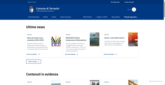 Security scan screenshot of https://www.comune.terrasini.pa.it/