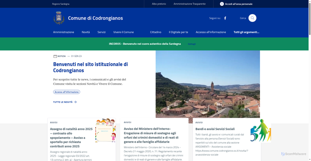 Security scan screenshot of https://www.comune.codrongianos.ss.it/