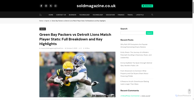 Security scan screenshot of https://soldmagazine.co.uk/green-bay-packers-vs-detroit-lions-match-player-stats/