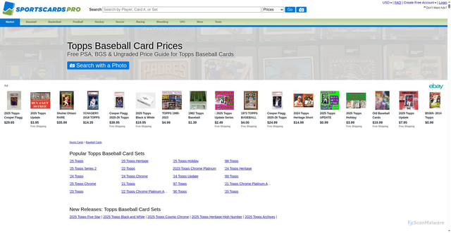 Security scan screenshot of https://www.sportscardspro.com/brand/baseball-cards/topps