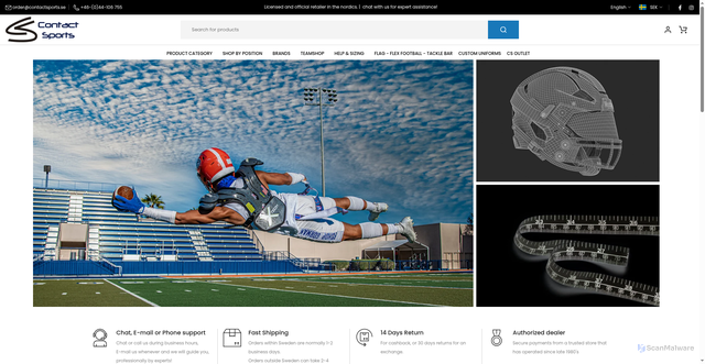 Security scan screenshot of https://contact-sports.se