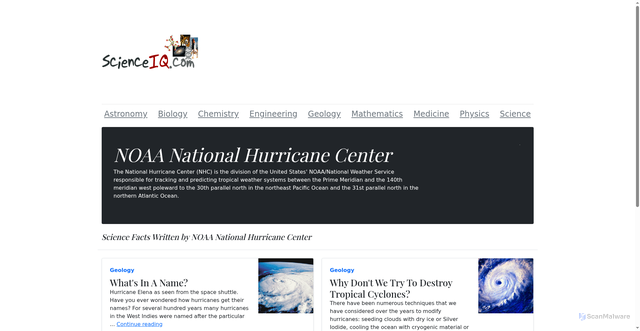 Security scan screenshot of https://www.scienceiq.com/authors/noaa-national-hurricane-center.cfm