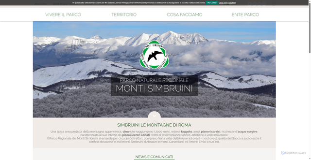 Security scan screenshot of https://www.parcomontisimbruini.it/
