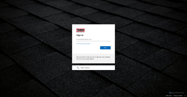 Security scan screenshot of https://tamko-my.sharepoint.com