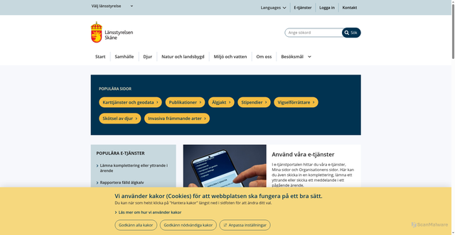 Security scan screenshot of https://www.lansstyrelsen.se/skane