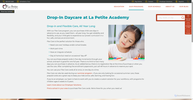 Security scan screenshot of https://www.lapetite.com/educational-programs/drop-in-care/