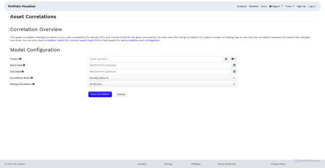 Security scan screenshot of https://www.portfoliovisualizer.com/asset-correlations