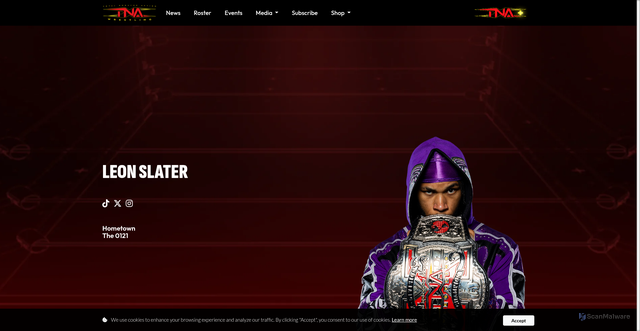 Security scan screenshot of https://tnawrestling.com/roster/leon-slater