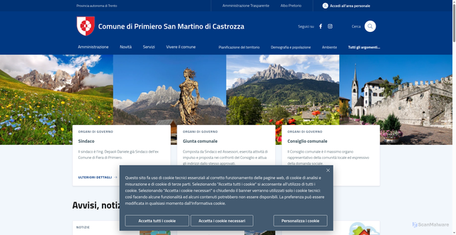 Security scan screenshot of https://www.comuneprimiero.tn.it