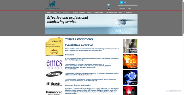 Security scan screenshot of https://firstcontactsecurityltd.co.uk/terms.html