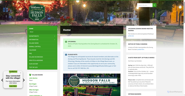 Security scan screenshot of https://villageofhudsonfallsny.gov/