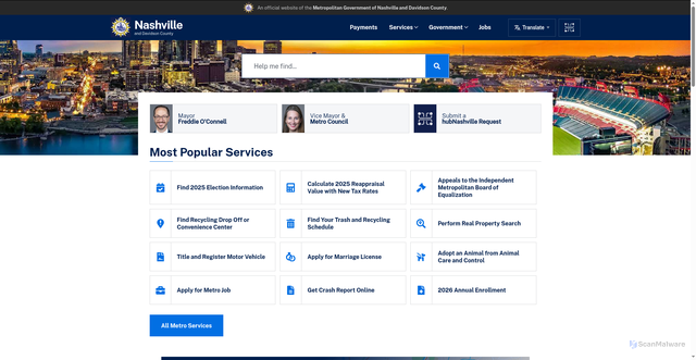Security scan screenshot of https://www.nashville.gov/