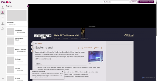 Security scan screenshot of https://natm.fandom.com/wiki/Easter_Island