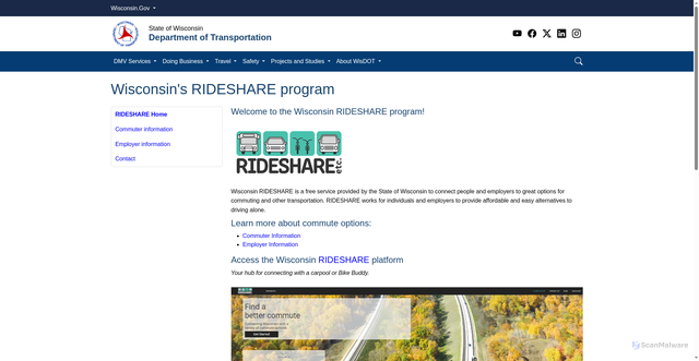 Security scan screenshot of https://wisconsindot.gov/Pages/travel/road/rideshare/default.aspx
