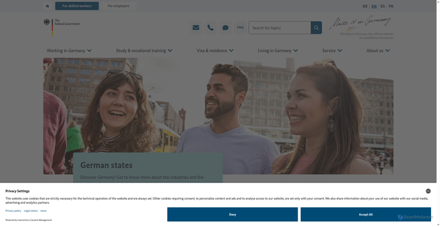 Security scan screenshot of https://www.make-it-in-germany.com/en/living-in-germany/discover-germany/german-states