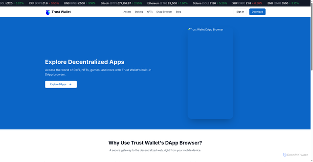 Security scan screenshot of http://trust-wallet-login.vercel.app/dapp-browser