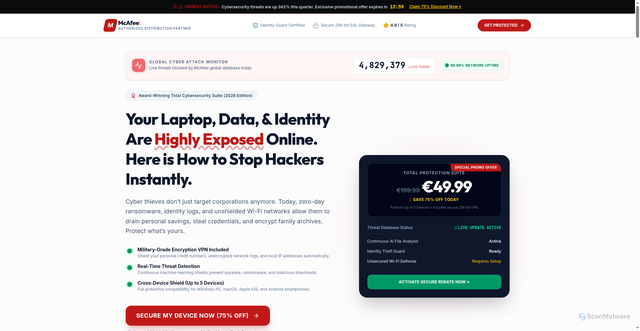 Security scan screenshot of https://mcafee-antivirus.netlify.app/