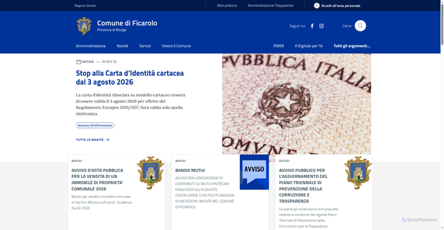 Security scan screenshot of https://www.comune.ficarolo.ro.it/