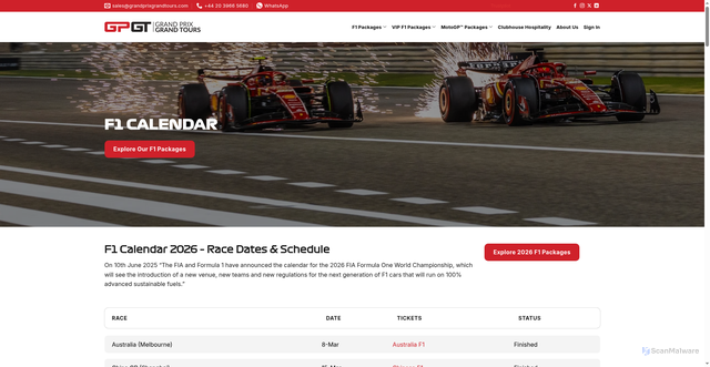 Security scan screenshot of https://www.grandprixgrandtours.com/f1-calendar/